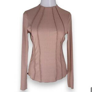 Y2K 90's Inspired Brown Tan Exposed Seam Patchwork Ribbed Long Sleeve Top